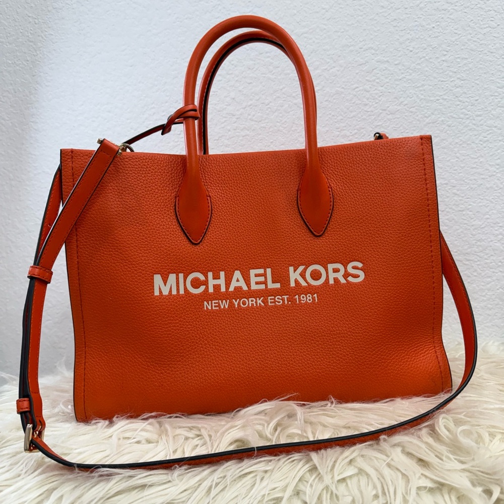 Michael Kors Orange Tote Bag with Gold Accents